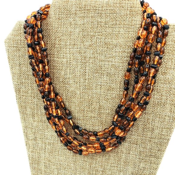 Vintage Lucite Necklace Multi Beaded Faux Amber Necklace 18 in - Picture 7 of 7